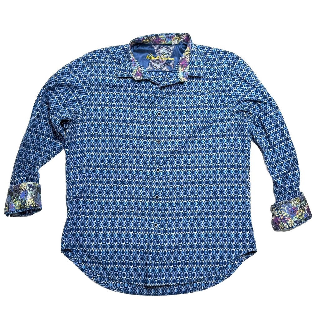 Robert Graham Men's Size L Large Octavian Button up Shirt Flip Cuffs Navy Blue